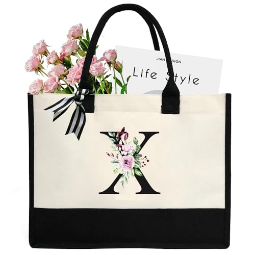 Chirest Make-up-Tasche für Damen, A-Z, 26 Buchstaben, personalisierbar, Geburtstagsgeschenke für Frauen, Mutter, Geschenke für Freundin, Braut, Brautjungfer, große Kosmetiktasche,X von Chirest