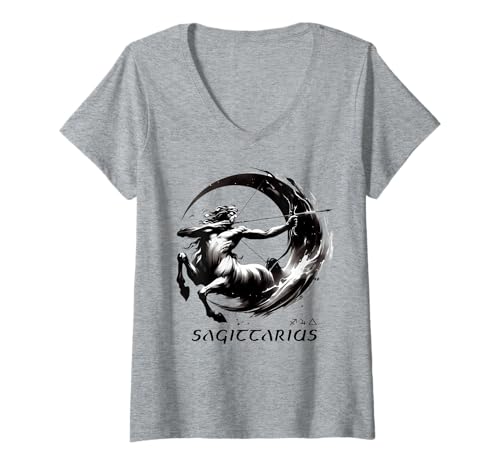 Damen Sternzeichen-Designs von Schütze und Zentaur Chiron T-Shirt mit V-Ausschnitt von Chiron Centaur in moon represents Sagittarius
