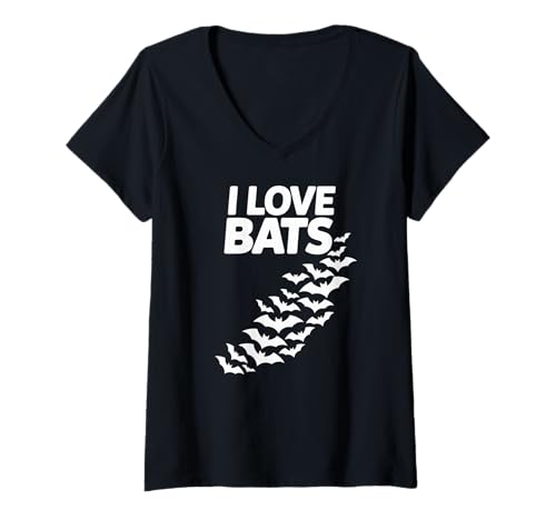 Damen Ich Liebe Fliegende Fledermäuse, Silhouettendesign T-Shirt mit V-Ausschnitt Damen Ich Liebe Fliegende Fledermäuse, Silhouettendesign T-Shirt mit V-Ausschnitt von Chiroptera Enthusiast Flight Pattern