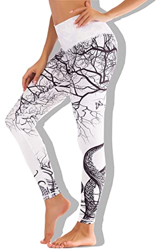 Chisportate Hohe Taille, nachhaltige Yoga-Leggings, aktive Bauchkontrolle, super weiche Trainingshose für Frauen, Fitness, Laufen, Fitnessstudio, Yoga Gr. S, Weißer Baum von Chisportate