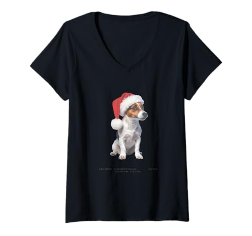 Damen Jack Russell Terrier Weihnachten Hund Vintage T-Shirt mit V-Ausschnitt Damen Jack Russell Terrier Weihnachten Hund Vintage T-Shirt mit V-Ausschnitt von Chistmas Jack Russell Terrier Lover Clo.