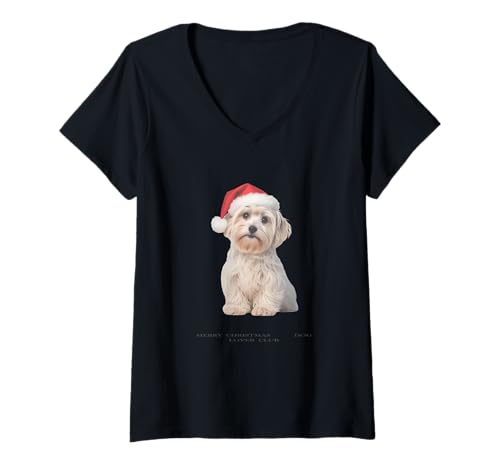 Damen Malteser Weihnachten Hund Vintage T-Shirt mit V-Ausschnitt Damen Malteser Weihnachten Hund Vintage T-Shirt mit V-Ausschnitt von Chistmas Maltese Lover Clo.