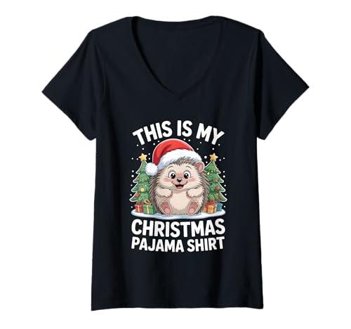 Damen This is My Christmas Pyjama Igel T-Shirt mit V-Ausschnitt Damen This is My Christmas Pyjama Igel T-Shirt mit V-Ausschnitt von Chistmas Pajama Clo.