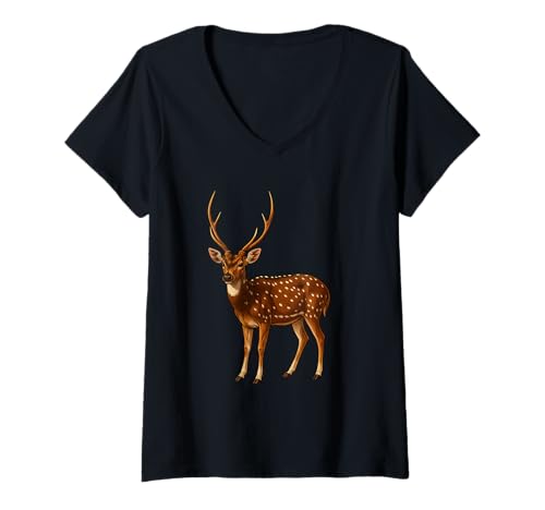Damen Chital Axishirsche Axishirsch T-Shirt mit V-Ausschnitt Damen Chital Axishirsche Axishirsch T-Shirt mit V-Ausschnitt von Chital Axishirsche Axishirsch Tier Shop