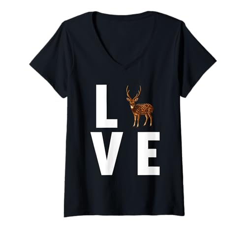 Damen Chital Axishirsche Axishirsch T-Shirt mit V-Ausschnitt von Chital Axishirsche Axishirsch Tier Shop