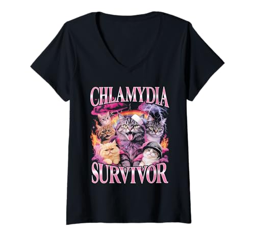 Damen Chlamydia Survivor Lustige Bootleg Katze T-Shirt mit V-Ausschnitt Damen Chlamydia Survivor Lustige Bootleg Katze T-Shirt mit V-Ausschnitt von Chlamydia Survivor Funny Bootleg Cat