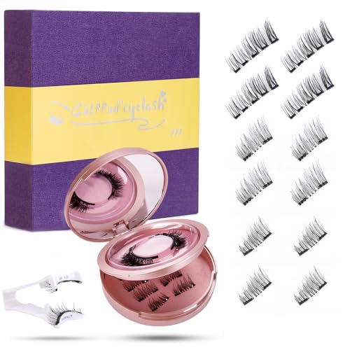Magnetische Wimpern Natürlich Look Wimpern Magnetisch ohne Eyeliner 3D Künstliche Wimpern Magnet Wimpern Wiederverwendbare Wasserdichtem Langlebigem mit Zange für Partys, Festivals, Geschenke von Chlffua