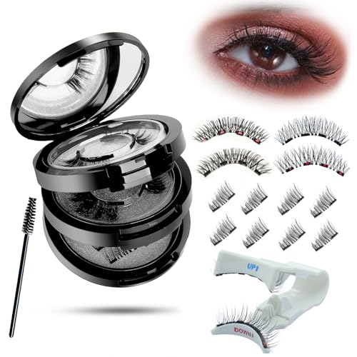 Magnetische Wimpern Set – 4 Paare Magnet Wimpern Natürlich Look mit Applikator, Halb- & Vollwimpern Styles, Wiederverwendbare Magnetwimpern ohne Kleber & Eyeliner, Upgrade mit 4 Magneten von Chlffua