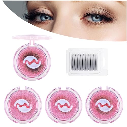 Wiederverwendbar Selbstklebende Wimpern,Künstliche Wimpern, kein Kleber oder Eyeliner Nötig-Natürlich, dicht, Curling 3D Wimpern,fake lashes,einfach zu tragen Wasserdicht Falsche Wimpern 4 Paar von Chlffua