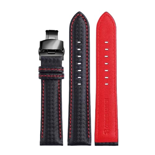 Chlikeyi 18-24-mm-Lederarmband, Armband mit schwarzen Doppeldruckknöpfen, Rot, 21mm von Chlikeyi