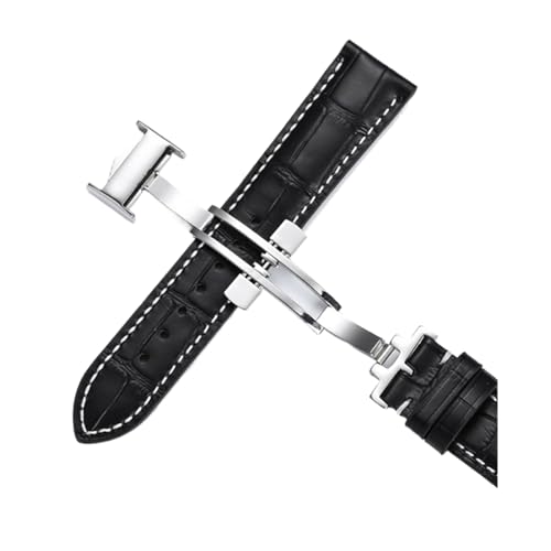 Chlikeyi Armband Leder 13-22mm, Schwarz-Weiss, 22mm von Chlikeyi