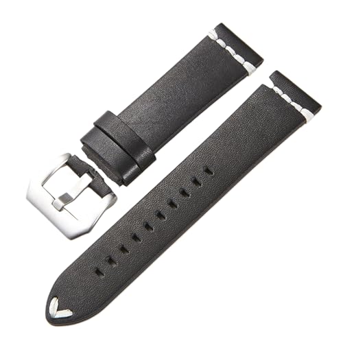 Chlikeyi Armband Leder 18-22mm, Schwarze silberne Schnalle, 18mm von Chlikeyi
