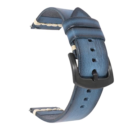 Chlikeyi Armband Leder 18-24mm, Blaue schwarze Schnalle, 20mm von Chlikeyi