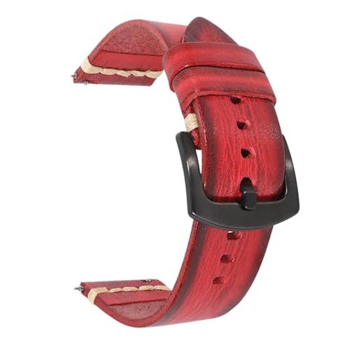 Chlikeyi Armband Leder 18-24mm, Rot-schwarze Schnalle, 22mm von Chlikeyi