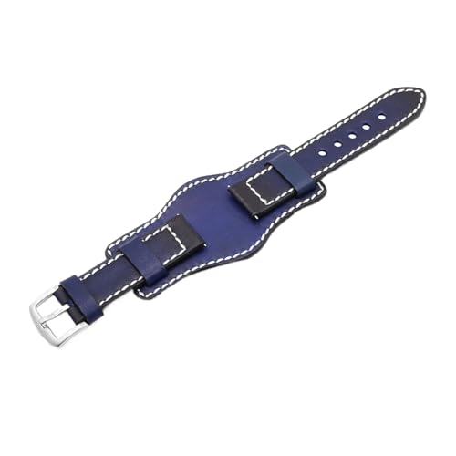 Chlikeyi Armband aus Rindsleder, handgefärbte Vintage-Uhr, 20-24mm, Blau, 20mm von Chlikeyi