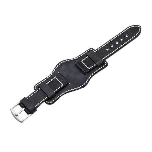 Chlikeyi Armband aus Rindsleder, handgefärbte Vintage-Uhr, 20-24mm, Schwarz, 22mm von Chlikeyi