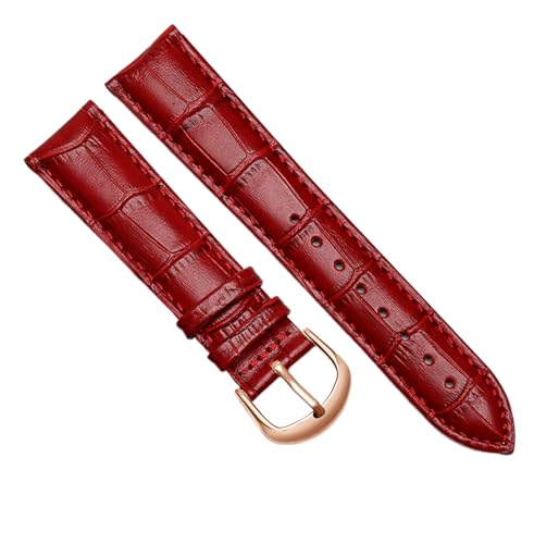 Chlikeyi Armband aus echtem Leder, Damenarmband, Herrenuhrenkette, Dunkelrotes Roségold, 22 mm von Chlikeyi