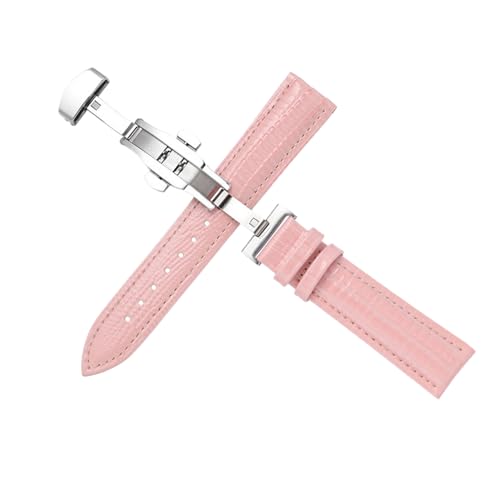 Chlikeyi Armband mit Eidechsenmuster, Leder, 12-22mm, Schmetterlingsschnalle, Uhrenarmband, Dornschließe aus Stahl, Rosa, 22mm von Chlikeyi