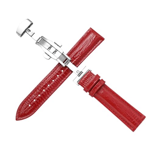 Chlikeyi Armband mit Eidechsenmuster, Leder, 12-22mm, Schmetterlingsschnalle, Uhrenarmband, Dornschließe aus Stahl, Rot, 12mm von Chlikeyi