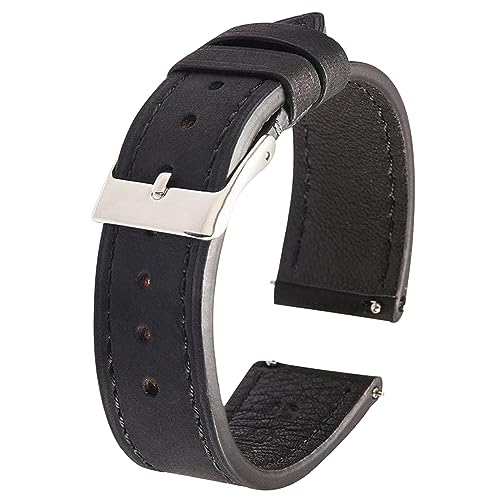 Chlikeyi Crazy Horse Lederarmband, 18-22mm, Schnellverschluss-Armband, Lederarmband, Uhrenarmband, Schwarz, 21 mm Chlikeyi Crazy Horse Lederarmband, 18-22mm, Schnellverschluss-Armband, Lederarmband, Uhrenarmband, Schwarz, 21 mm von Chlikeyi