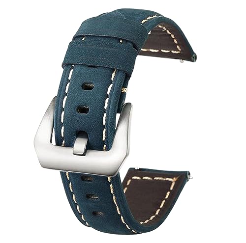 Chlikeyi Ersatzarmbänder für Uhrenarmbänder aus Leder, 20-24mm, Blau-Silber, 22 mm von Chlikeyi