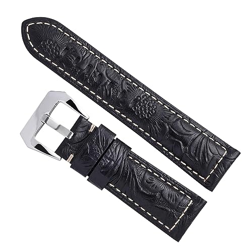 Chlikeyi Geprägtes Leder-Uhrenarmband, Ersatzgürtel, 20mm, Schnellverschluss-Uhrenarmband, Schwarzes Silber, 20 mm von Chlikeyi