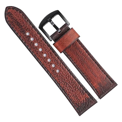 Chlikeyi Handgefertigte Uhrenarmbänder aus Rindsleder, 20/22mm, braun/blau, Herrenuhrenarmband mit Schnellverschluss, Rot schwarz, 22 mm von Chlikeyi