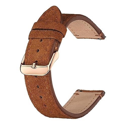 Chlikeyi Uhrenarmbänder aus mattem Rindsleder und Wildleder, 18-22mm, goldbraun, Uhrenarmband, Braun-Roségold, 18 mm von Chlikeyi