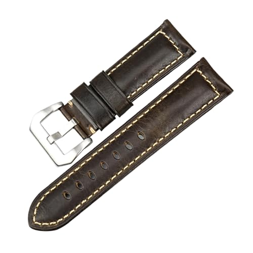 Chlikeyi Uhrenarmband, braunes Vintage-Ölwachs-Leder, 20-26mm, Farbe 8, 24mm von Chlikeyi