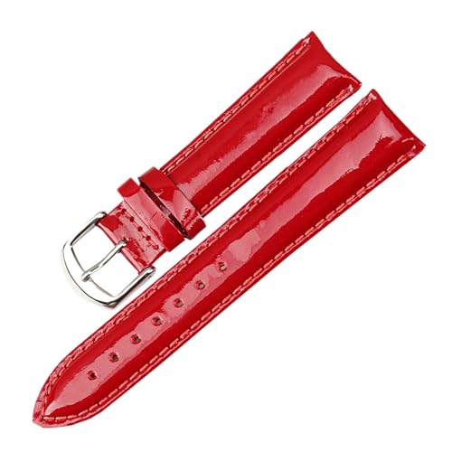 Chlikeyi Uhrenarmband, modisches schwarzes Lackleder, echtes Leder, 12-20mm, Rot, 20mm von Chlikeyi