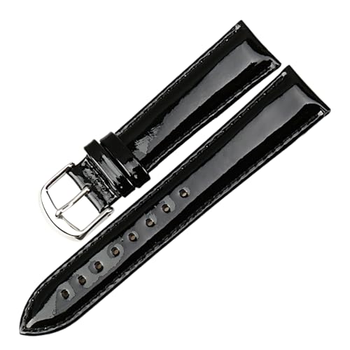 Chlikeyi Uhrenarmband, modisches schwarzes Lackleder, echtes Leder, 12-20mm, Schwarz, 18mm von Chlikeyi