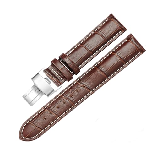 Chlikeyi Uhrenarmband Faltschließe Uhr Leder Kalbsleder 18-24mm, Braune weiße Linie, 22mm von Chlikeyi