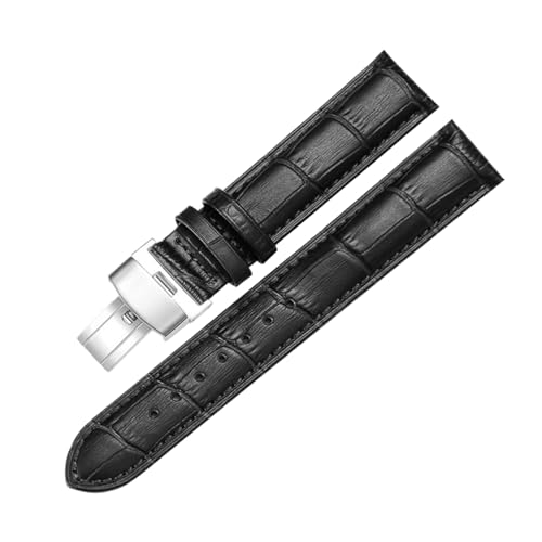 Chlikeyi Uhrenarmband Faltschließe Uhr Leder Kalbsleder 18-24mm, Schwarz, 19mm von Chlikeyi