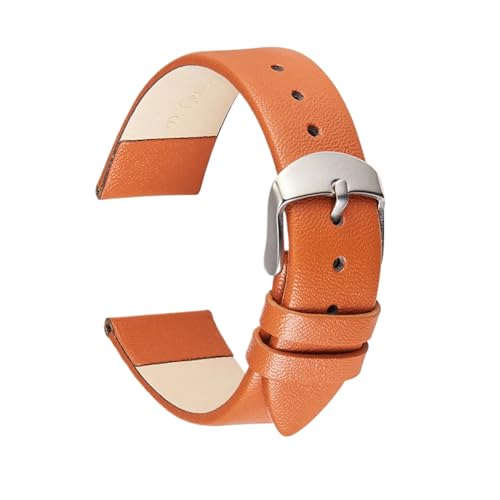 Chlikeyi Uhrenarmband aus Leder, 14-22mm, dünne, glatte Gürtelarmbänder, weiches, bequemes Leder, Orange, 16mm von Chlikeyi