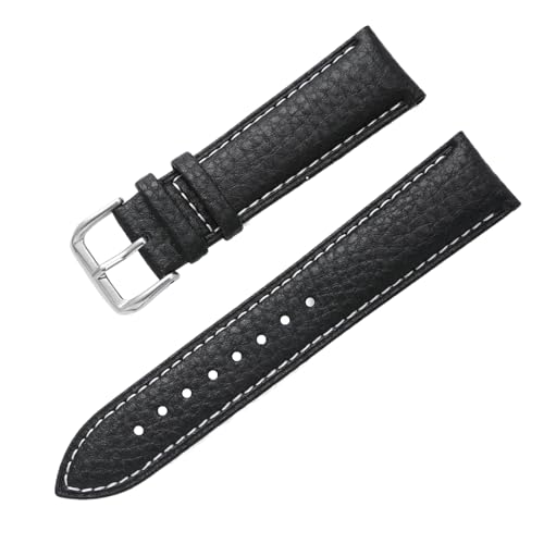 Chlikeyi Uhrenarmband aus echtem Leder, 12-24mm, Uhrenzubehör, mehrfarbig, Schwarze weiße Linie, 12mm von Chlikeyi