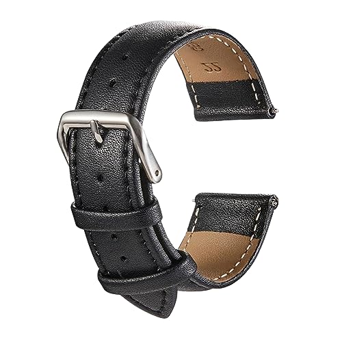 Chlikeyi Universelles Rindsleder-Uhrenarmband, 18-24mm, schlichtes Armband für Damen/Herren, Alles schwarz, 18 mm von Chlikeyi