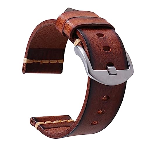 Chlikeyi Vintage-Uhrenarmband aus echtem Leder, handgefertigtes Armband, Breite 18-26mm, Uhrenzubehör, Armbänder, Braun 1, 23mm von Chlikeyi