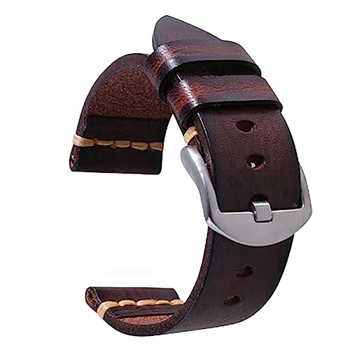 Chlikeyi Vintage-Uhrenarmband aus echtem Leder, handgefertigtes Armband, Breite 18-26mm, Uhrenzubehör, Armbänder, Dunkelbraun 1, 21mm von Chlikeyi