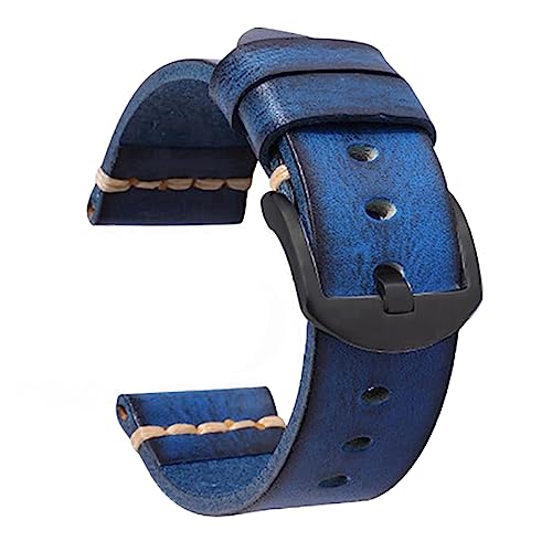 Chlikeyi Vintage-Uhrenarmband aus echtem Leder, handgefertigtes Armband, Breite 18-26mm, Uhrenzubehör, Armbänder, blau 2, 23mm von Chlikeyi