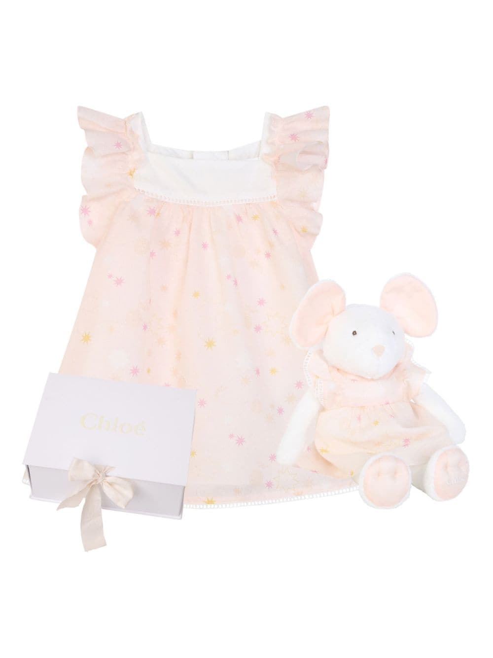 Chloé Kids Gerüschtes Kleid-Set mit Stern-Print - Nude von Chloé Kids