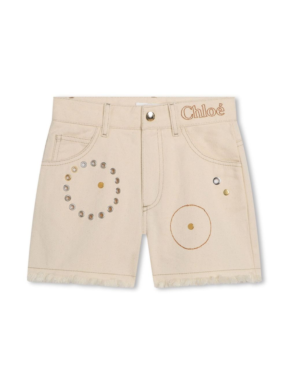 Chloé Kids Jeans-Shorts mit Ösendetail - Nude von Chloé Kids