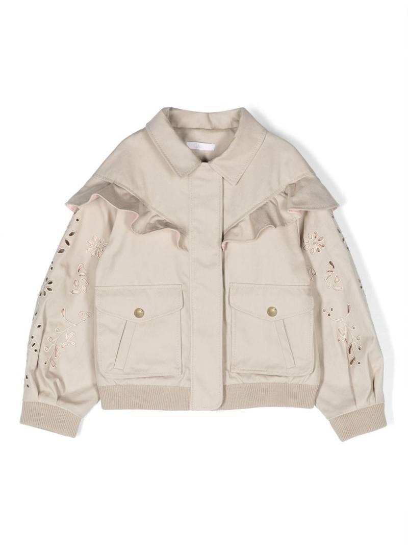 Chloé Kids Wasserabweisende Jacke mit Lochstickerei - Nude von Chloé Kids