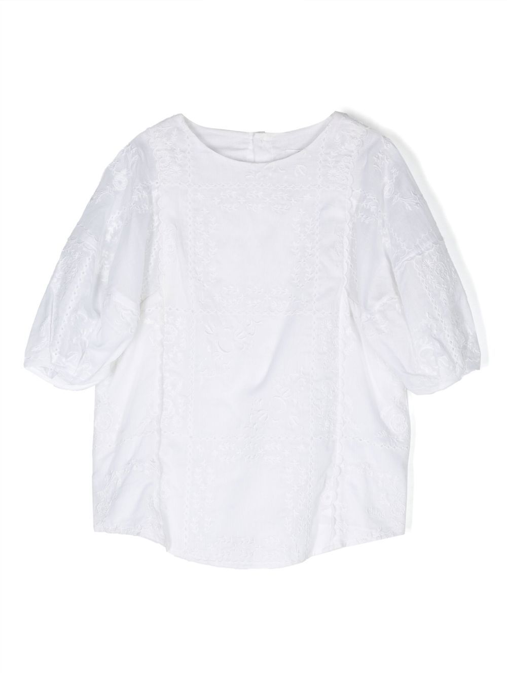 Chloé Kids Bestickte Bluse aus Bio-Baumwolle - Weiß von Chloé Kids