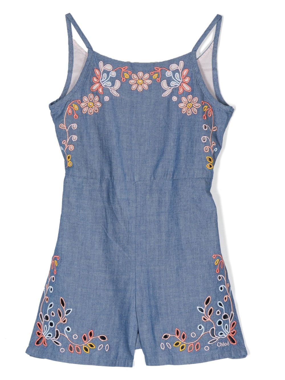 Chloé Kids Jeans-Playsuit mit Blumenstickerei - Blau von Chloé Kids