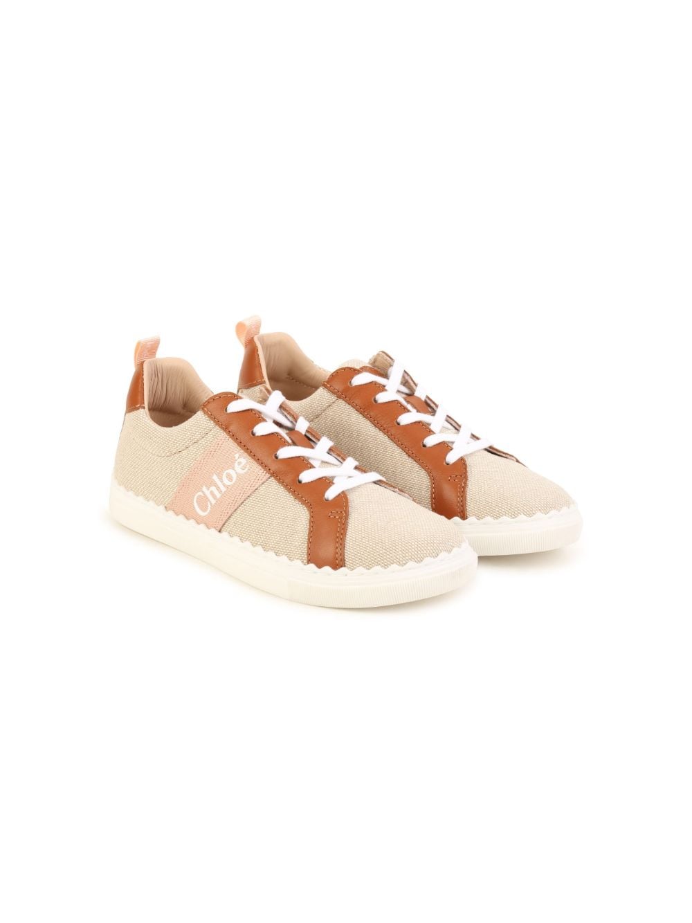 Chloé Kids Canvas-Sneakers mit Logo-Print - Nude von Chloé Kids