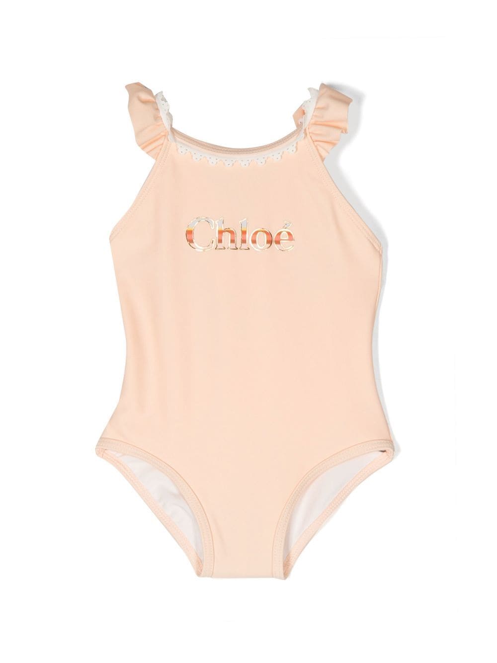 Chloé Kids Badeanzug mit Logo-Print - Nude von Chloé Kids