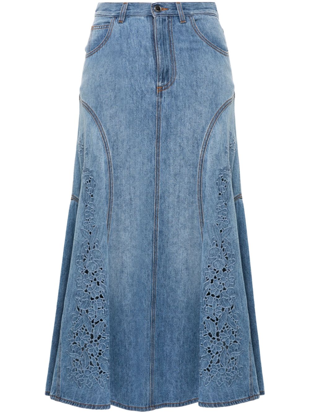 Chloé Jeans-Midirock mit Blumenstickerei - Blau von Chloé