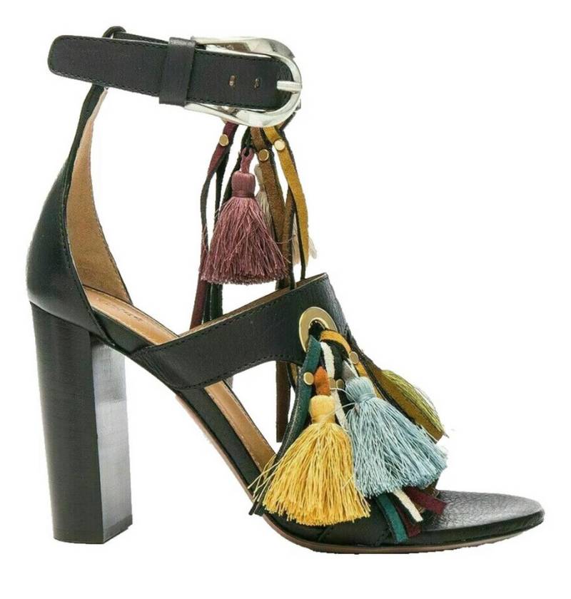 Chloé Miki High Heel Sandaletten Leder, Quasten, 90mm Blockabsatz High-Heel-Pumps strukturiertem Kalbsleder, mit dekorativen Fransen-Details von Chloé