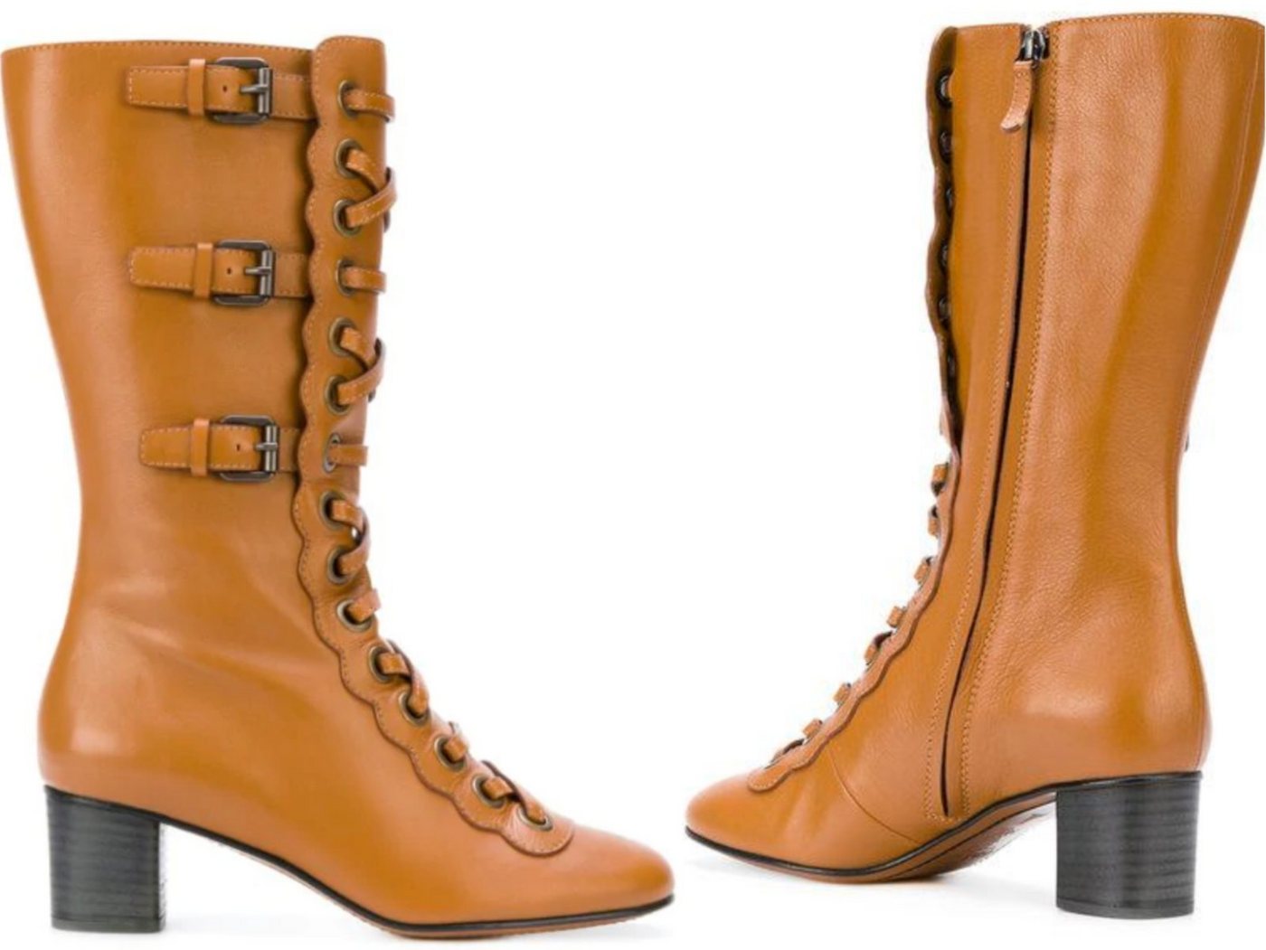 Chloé Orson Boots Schnürstiefel Schnallenstiefel Lace-Up Buckle Stiefel Reißverschlussstiefel Innenreißverschluss, Frontschnürung, seitliche Schnallen von Chloé