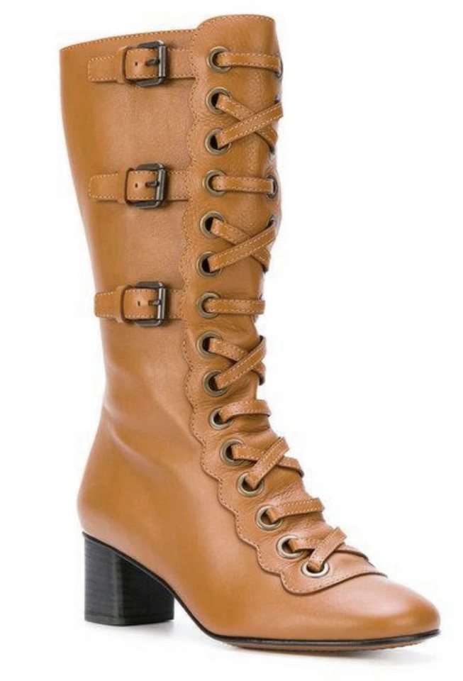 Chloé Orson Boots Schnürstiefel Schnallenstiefel Lace-Up Buckle Stiefel Reißverschlussstiefel Innenreißverschluss, Frontschnürung, seitliche Schnallen von Chloé